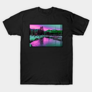 Rocky Mountain Lofi River Vibrant Nature Design T-Shirt